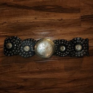 70's black leather with silver detail belt